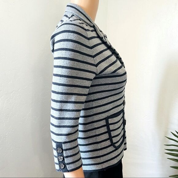 LOFT Gray/Blue Stripe Double Breasted Knit Jacket Sz SP - Picture 4 of 12